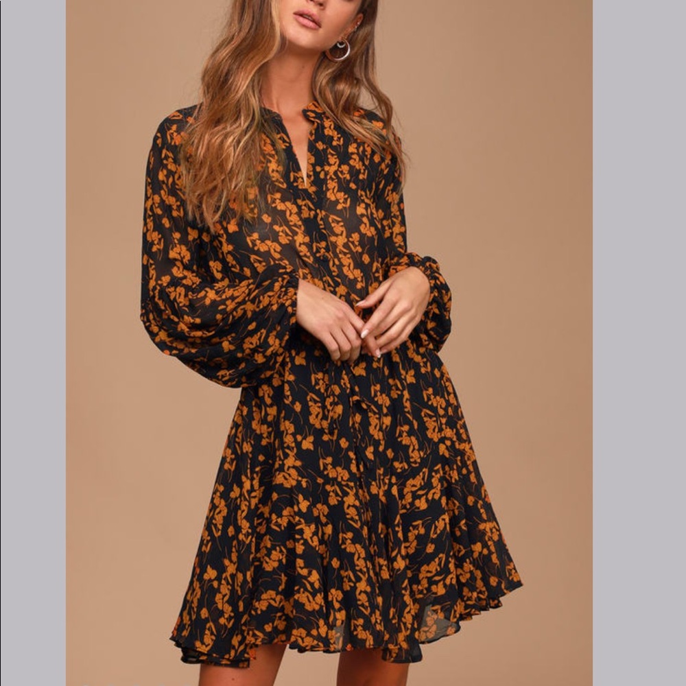 Lulus Sashay Dress, Black Floral Print